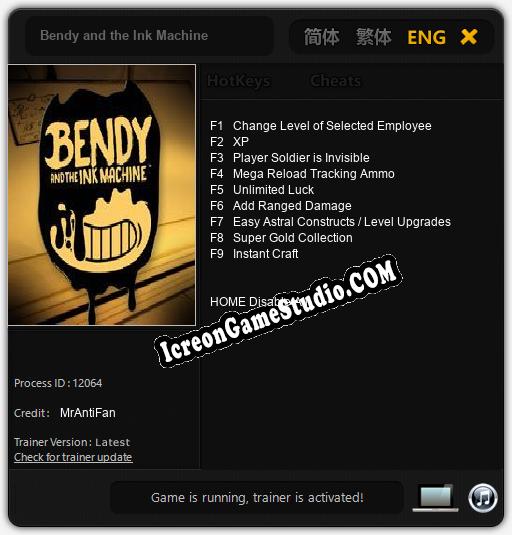 Treinador liberado para Bendy and the Ink Machine [v1.0.1]