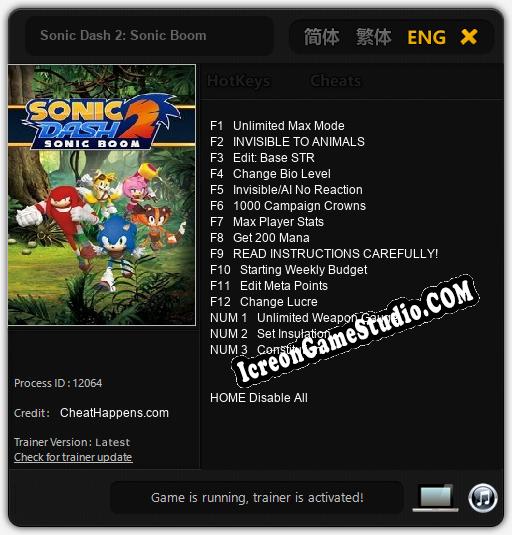 Treinador liberado para Sonic Dash 2: Sonic Boom [v1.0.8]